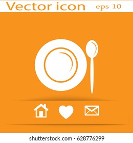 Flat icon. Plate and spoon. Dinner. Food.