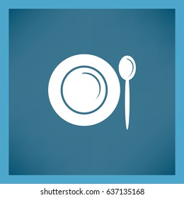 Flat icon. Plate and spoon. Dinner. Food.