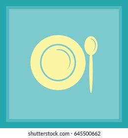 Icono plano. Placa y cuchara. Cena. Comida.