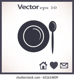 Flat icon. Plate and spoon. Dinner. Food.