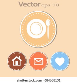 Icono plano. Placa y cuchara. Cena. Comida.