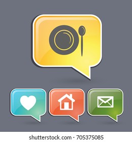 Flat icon. Plate and spoon. Dinner. Food.