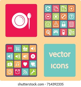 Flat icon. Plate and spoon. Dinner. Food.
