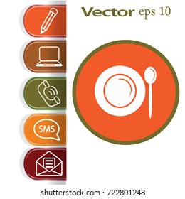 Flat icon. Plate and spoon. Dinner. Food.