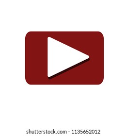 Flat icon play button in red rectangle. Vector illustration on white background. 