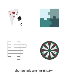 Flat Icon Play Set Of Ace, Jigsaw, Guess And Other Vector Objects. Also Includes Jigsaw, Enigma, Darts Elements.