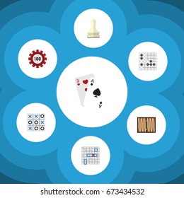 Flat Icon Play Set Of Ace, Sea Fight, Poker And Other Vector Objects. Also Includes Alphago, Gomoku, Cards Elements.