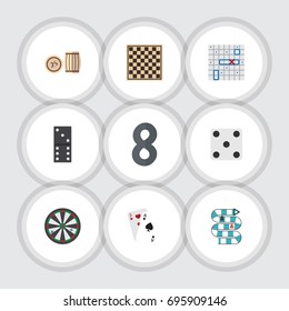 Flat Icon Play Set Of Ace, Bones Game, Chess Table And Other Vector Objects. Also Includes Arrow, Ace, Gambling Elements.