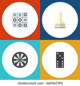 Flat Icon Play Set Of Arrow, Pawn, Bones Game And Other Vector Objects. Also Includes Tac, Table, Bones Elements.