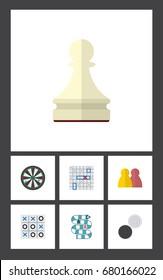 Flat Icon Play Set Of Arrow, Pawn, Multiplayer And Other Vector Objects. Also Includes Games, Chequer, People Elements.