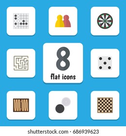 Flat Icon Play Set Of Arrow, Chequer, Dice And Other Vector Objects. Also Includes Dice, Darts, Alphago Elements.