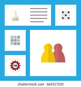 Flat Icon Play Set Of Backgammon, People, Pawn And Other Vector Objects. Also Includes Toe, Chip, Table Elements.