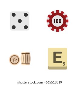 Flat Icon Play Set Of Backgammon, Poker, Mahjong And Other Vector Objects. Also Includes Poker, Chip, Game Elements.