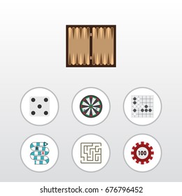 Flat Icon Play Set Of Backgammon, Gomoku, Labyrinth And Other Vector Objects. Also Includes Chip, Backgammon, Multiplayer Elements.
