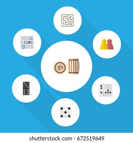 Flat Icon Play Set Of Bones Game, People, Backgammon And Other Vector Objects. Also Includes Game, Dice, Play Elements.