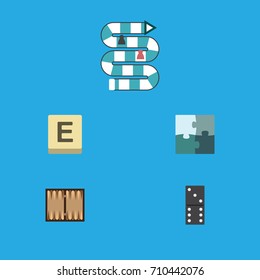 Flat Icon Play Set Of Bones Game, Jigsaw, Multiplayer And Other Vector Objects. Also Includes Table, Enigma, Backgammon Elements.