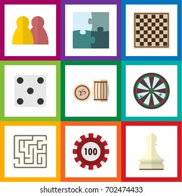 Flat Icon Play Set Of Chess Table, People, Backgammon And Other Vector Objects. Also Includes Checkerboard, Gambling, Bingo Elements.