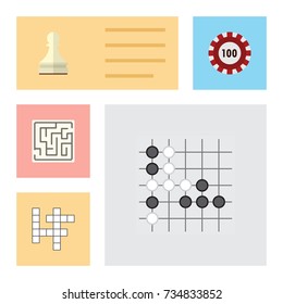 Flat Icon Play Set Of Gomoku, Guess, Pawn And Other Vector Objects. Also Includes Chess, Chip, Crossword Elements.