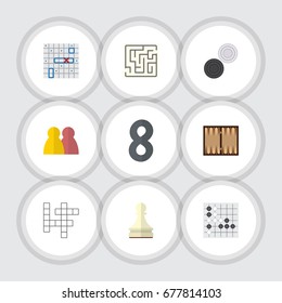Flat Icon Play Set Of Guess, Gomoku, Labyrinth And Other Vector Objects. Also Includes Battle, Chequer, Renju Elements.
