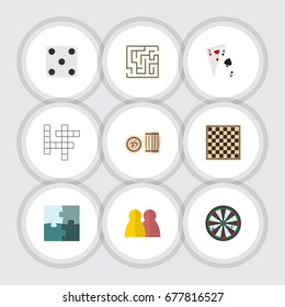 Flat Icon Play Set Of Labyrinth, Jigsaw, People And Other Vector Objects. Also Includes Backgammon, Table, Gambling Elements.