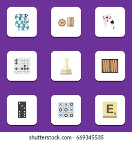 Flat Icon Play Set Of Mahjong, Lottery, Multiplayer And Other Vector Objects. Also Includes Gomoku, Toe, Bones Elements.