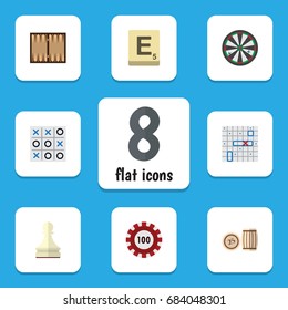 Flat Icon Play Set Of Pawn, Poker, Sea Fight And Other Vector Objects. Also Includes Backgammon, Mahjong, Bingo Elements.