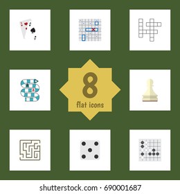 Flat Icon Play Set Of Pawn, Guess, Gomoku And Other Vector Objects. Also Includes Games, Dice, Table Elements.