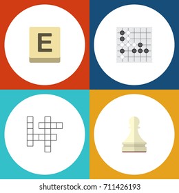 Flat Icon Play Set Of Pawn, Gomoku, Mahjong And Other Vector Objects. Also Includes Puzzle, Alphago, Gomoku Elements.