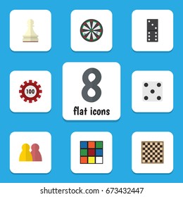 Flat Icon Play Set Of Poker, Chess Table, People And Other Vector Objects. Also Includes Bones, Dice, Domino Elements.