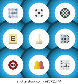 Flat Icon Play Set Of X-O, Sea Fight, Gomoku And Other Vector Objects. Also Includes Game, Darts, Play Elements.
