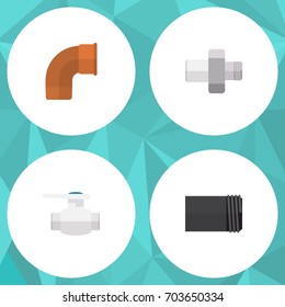 Flat Icon Plumbing Set Of Connector, Tube, Iron And Other Vector Objects. Also Includes Valve, Industry, Tube Elements.