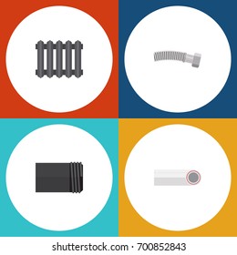 Flat Icon Plumbing Set Of Drain, Tube, Heater And Other Vector Objects. Also Includes Plastic, Radiator, Tube Elements.