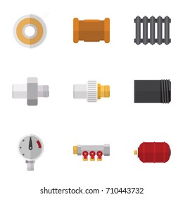 Flat Icon Plumbing Set Of Heater, Industry, Roll And Other Vector Objects. Also Includes Pipework, Heater, Radiator Elements.