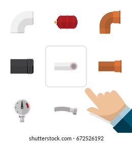 Flat Icon Plumbing Set Of Iron, Plastic, Container And Other Vector Objects. Also Includes Plastic, Pressure, Scale Elements.