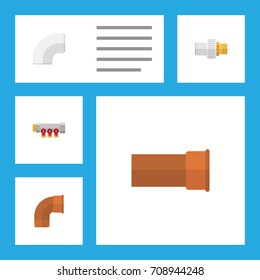 Flat Icon Plumbing Set Of Iron, Industry, Plastic And Other Vector Objects. Also Includes Pipework, Controller, Industry Elements.