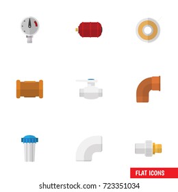 Flat Icon Plumbing Set Of Plastic, Container, Industry And Other Vector Objects. Also Includes Cast, Roll, Scale Elements.
