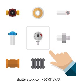 Flat Icon Plumbing Set Of Water Filter, Connector, Pressure And Other Vector Objects. Also Includes Pressure, Heater, Pump Elements.