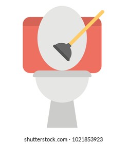
Flat icon of a plunger being used in the toilet