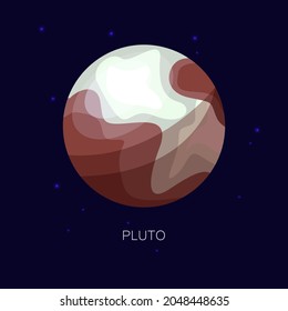 Flat icon of Pluto planet in outer space.