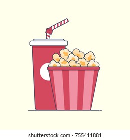 Flat icon Pop corn box and drink soda. vector illustration. isolated