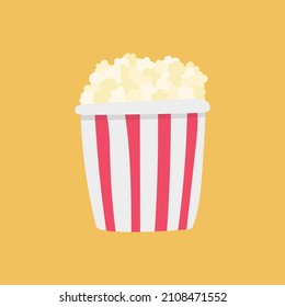 Flat icon popcorn isolated on yellow background. Vector illustration. Vector hand drawn icon.