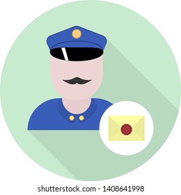 flat icon postman with mail symbol and shadow on green background