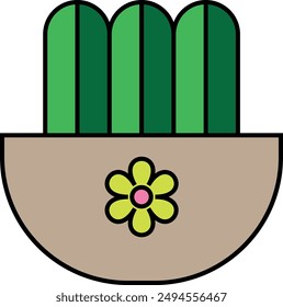 Flat icon of a potted triple cactus