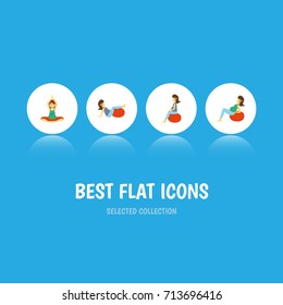 Flat Icon Pregnancy Set Of Lady, Sport, Yoga And Other Vector Objects. Also Includes Fitness, Meditation, Sport Elements.