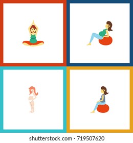 Flat Icon Pregnancy Set Of Lady, Fitness, Pregnancy And Other Vector Objects. Also Includes Fitness, Pregnant, Woman Elements.