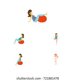 Flat Icon Pregnancy Set Of Lady, Pregnancy, Pose And Other Vector Objects. Also Includes Sport, Woman, Fitness Elements.