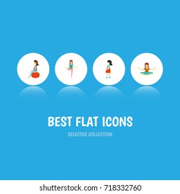 Flat Icon Pregnancy Set Of Mother, Fitness, Pose And Other Vector Objects. Also Includes Pregnancy, Lady, Meditation Elements.