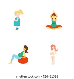 Flat Icon Pregnancy Set Of Pregnant Woman, Pregnancy, Yoga And Other Vector Objects. Also Includes Fitness, Pregnant, Pregnancy Elements.