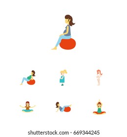 Flat Icon Pregnancy Set Of Yoga, Pregnancy, Sport And Other Vector Objects. Also Includes Pregnancy, Lady, Fitness Elements.