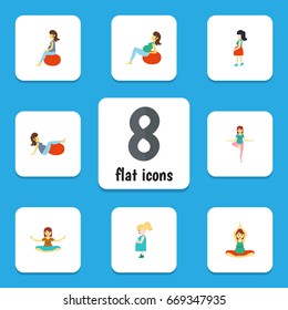 Flat Icon Pregnancy Set Of Yoga, Sport, Pregnant Woman And Other Vector Objects. Also Includes Lady, Pregnancy, Meditation Elements.